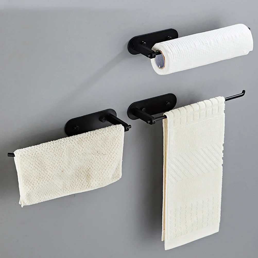 

2pcs Paper Towel Holder Space Aluminum Wall Mount Roll Paper Rack Hanging Kitchen Multi-purpose No Punching Storage