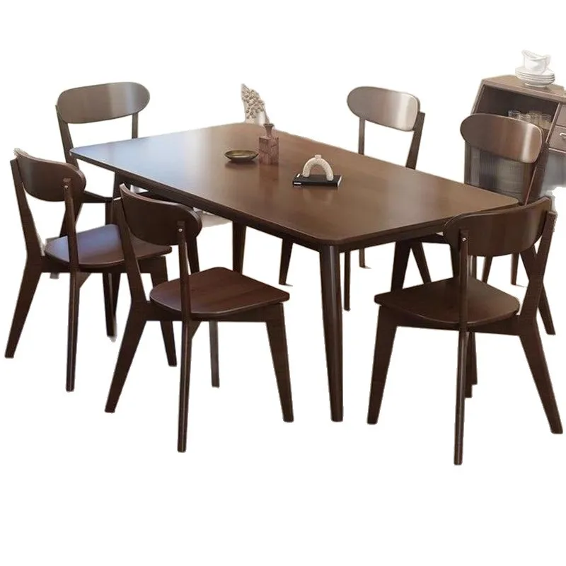 Nordic all-solid wood dining table, rectangular, rubber wood table and chair combination
