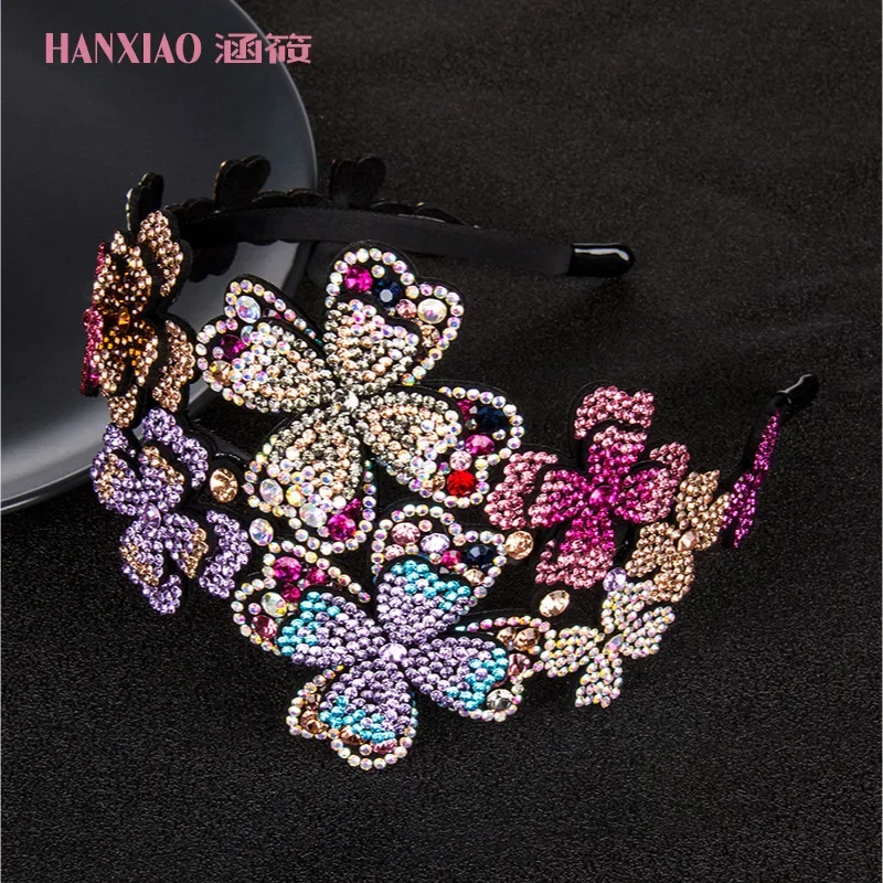Diamond Flower Hair Bands Korea Wide Edge Non-slip Crystal Wide Edge Headband Hair Accessories Styling Tools Hair Clips