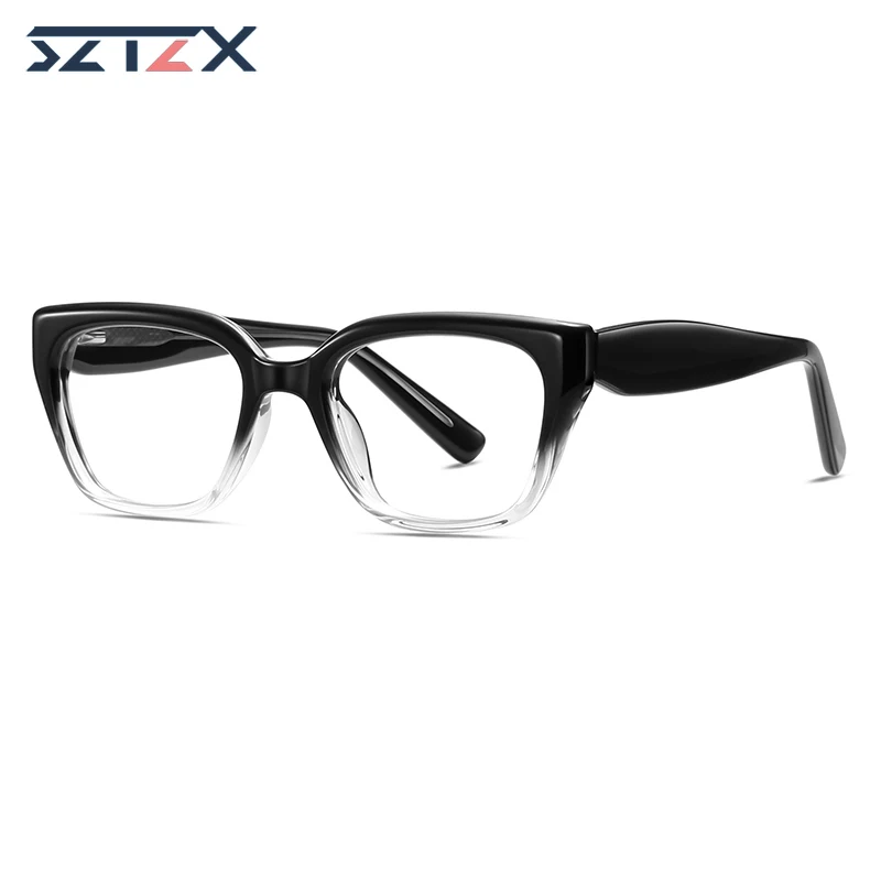 

SZTZX New Fashion Blue Light Blocking Prescription Glasses Women Geometric Frame Myopia Crystal Reading Eyewear Square Crystal