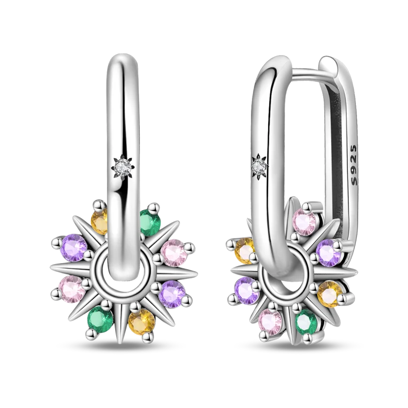 Original 925 Sterling Silber minimalistische Sonnen-Creolen, funkelnde Zirkon-Ohrringe für Frauen, feiner Schmuck für Geburtstagsfeiern, Geschenke