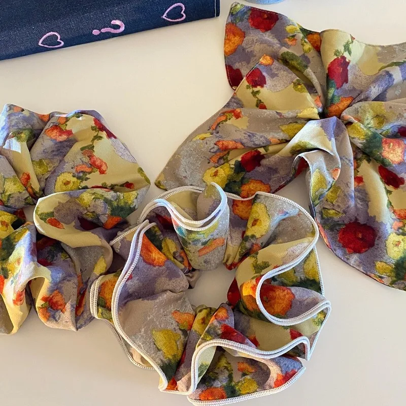 ربطة شعر على شكل لوحة زيتية مربعة الشكل للنساء، ربطة شعر على شكل ضفيرة لفصل الصيف، إكسسوار شعر أنيق ومريح