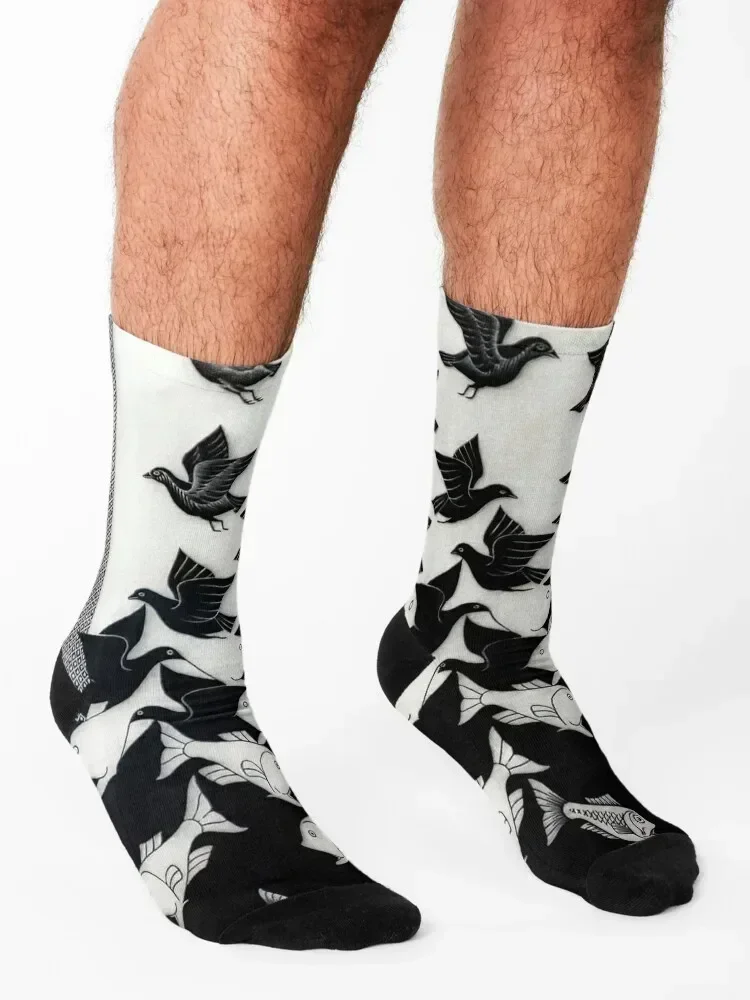 السماء والماء الثاني بواسطة M.C. مجموعة جوارب Escher Socks Run جوارب رياضية مخصصة لكرة السلة للرجال والنساء