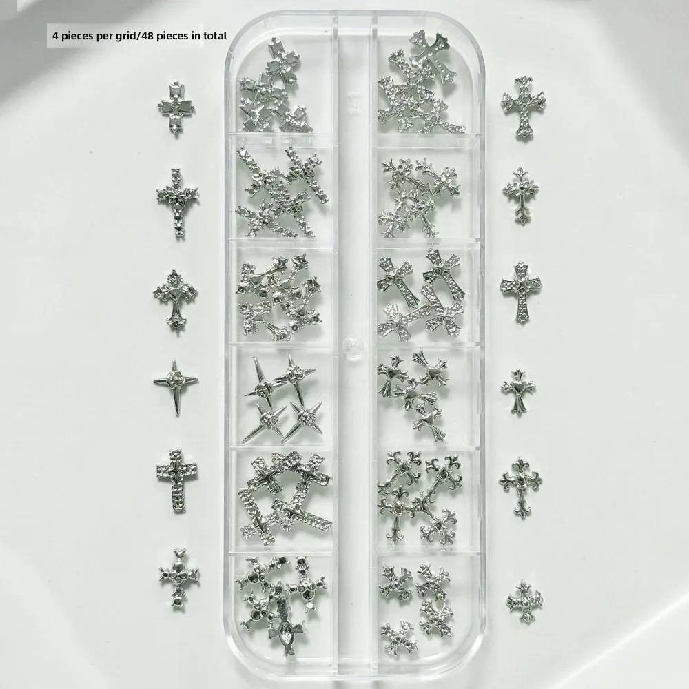 Punk-Style Metall-Nagelcharms Retro Silber Kristall Kreuz Sterne Nageldekorationen für DIY Nagelkunst Maniküre Design Zubehör – Detail 3