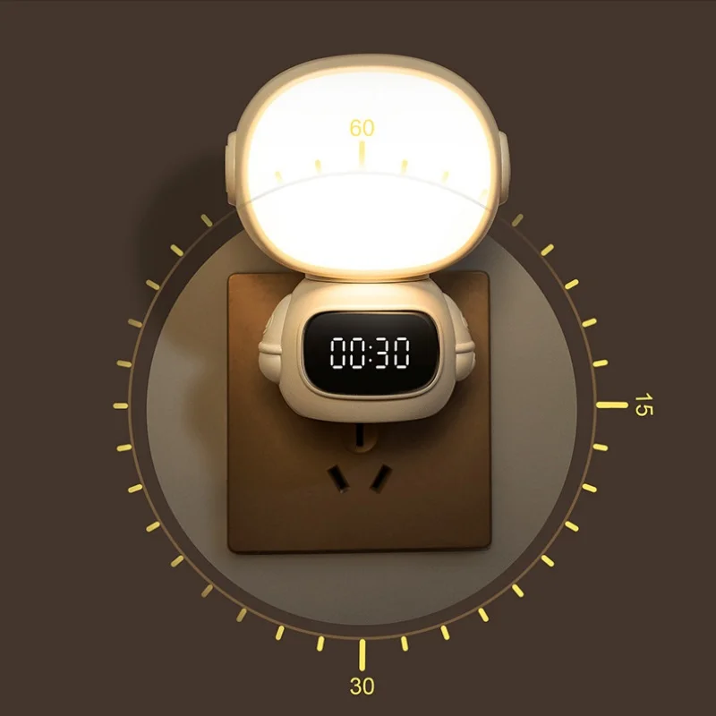 Moderna semplice LED in linea astronauta luce notturna plug-in dormire con lampada patter rotazione continua di regolazione girare la luce dell'orologio