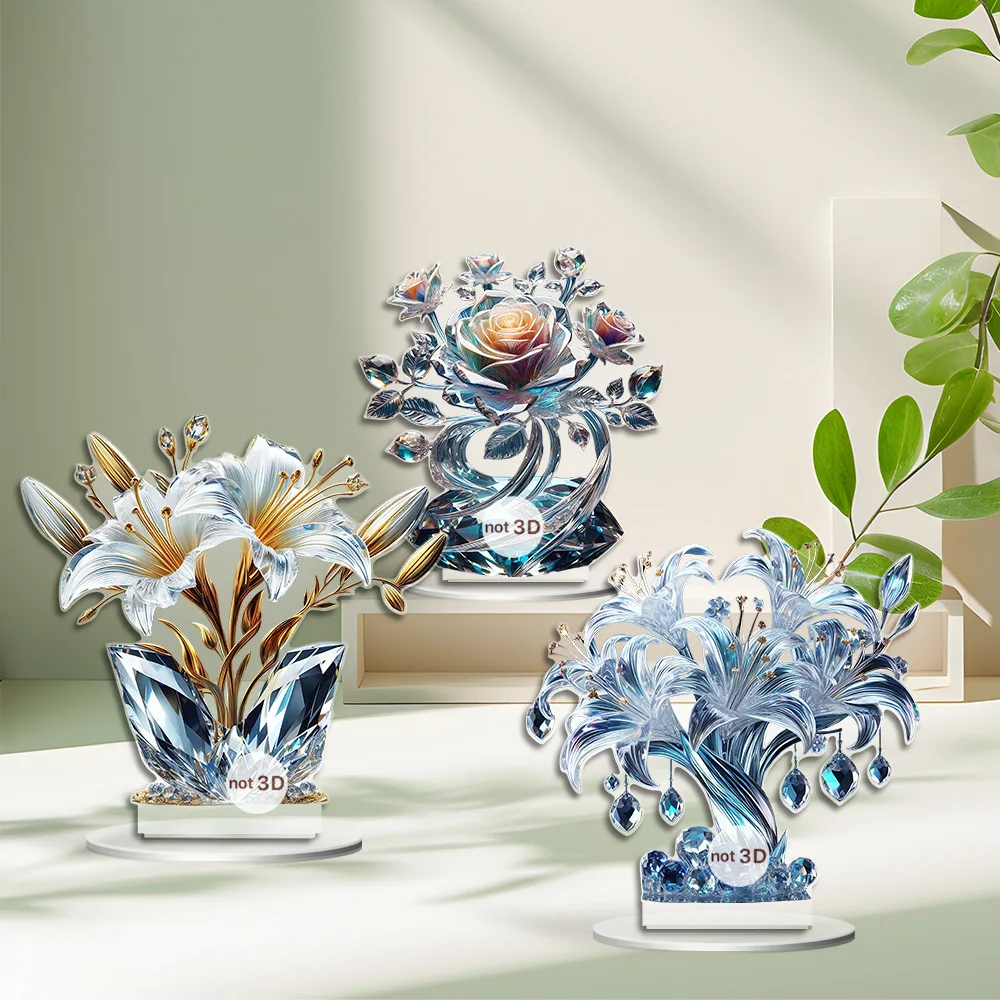 Acrylic Flower Ornament Crystal-Like Office Table Decor Desktop Centerpiece Acrylic Table Crystal Flower Decoration For Home