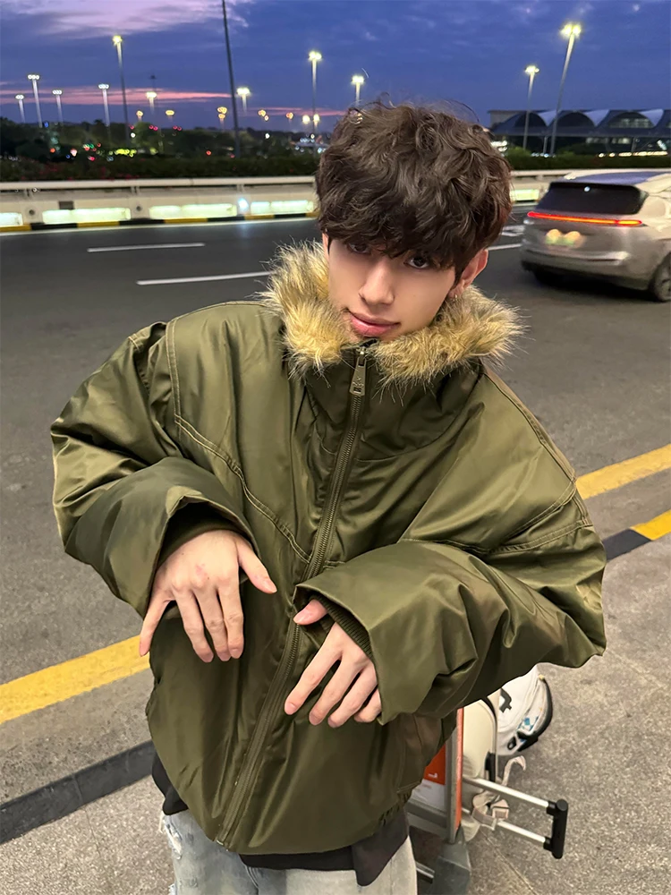 

Утепленная зимняя куртка для мужчин в американском деконструированном стиле Mountain Eagle с теплым меховым воротником и хлопковым наполнителем