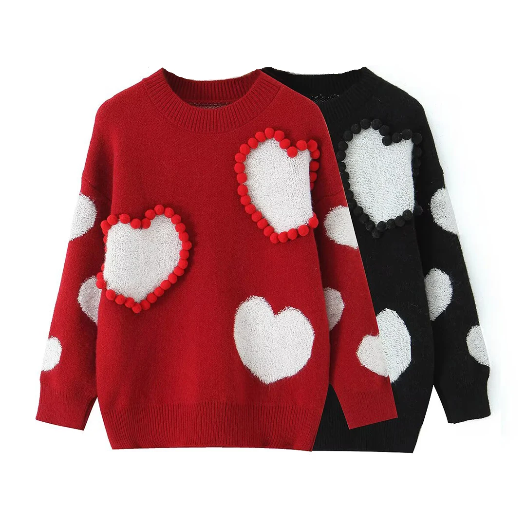 

Korejepo Winter New Christmas Women Clothing European American Style Fashion Versatile Three-dimensional Love Pullover Sweater