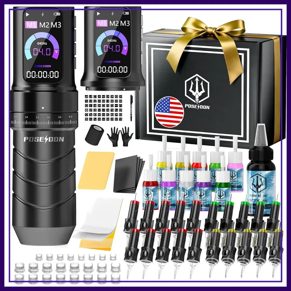 

7 Strokes Tattoo Pen Kit with 2300mAh Battery, 20pcs Cartridge Needles & 11 Inks, Complete Set for Beginners & Artists