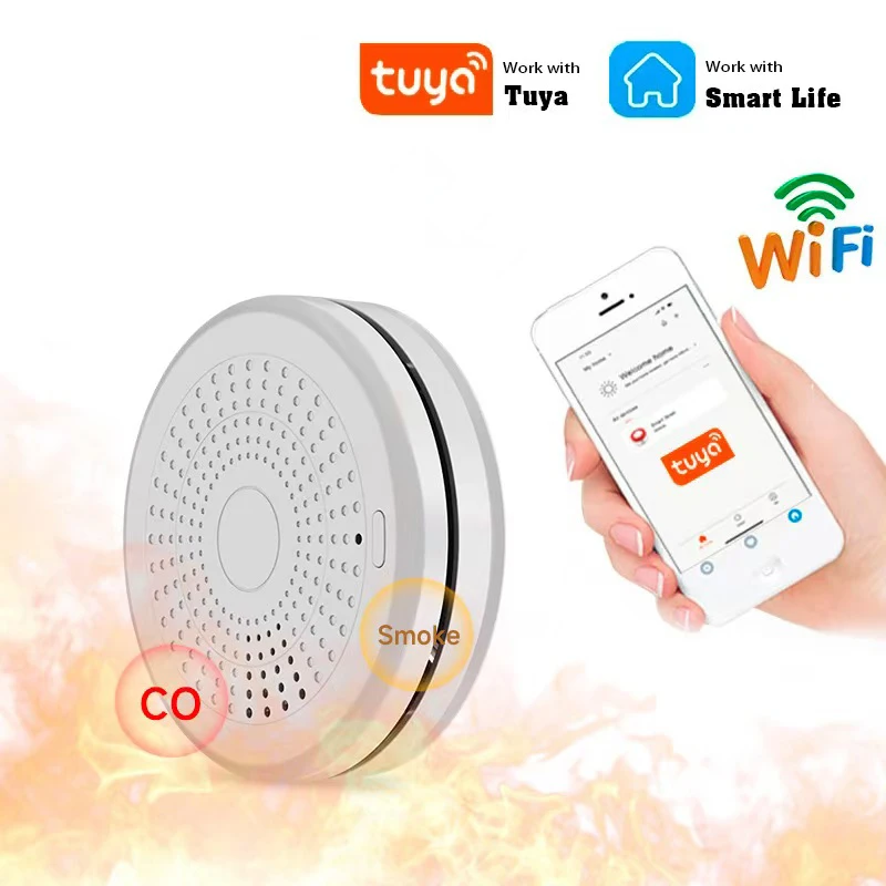 2 in 1 Version WiFi Tuya Smart Co & Smoke Detector Alarm Carbon Monoxide Home 85dB Siren Sound Independent CO Poisoning Alert