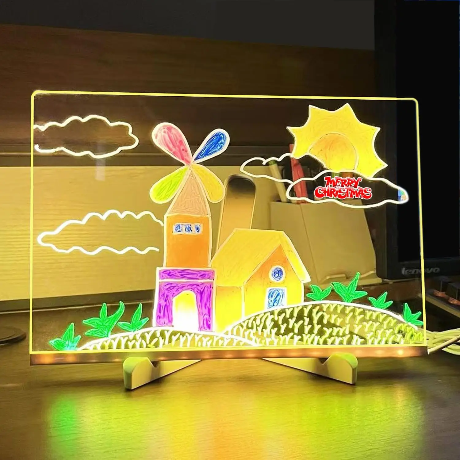 LED Note Board With Night Light Colorful 7 Pens DIY Acrylic Message Board Children‘s Drawing Board For Kids Birthday Gift