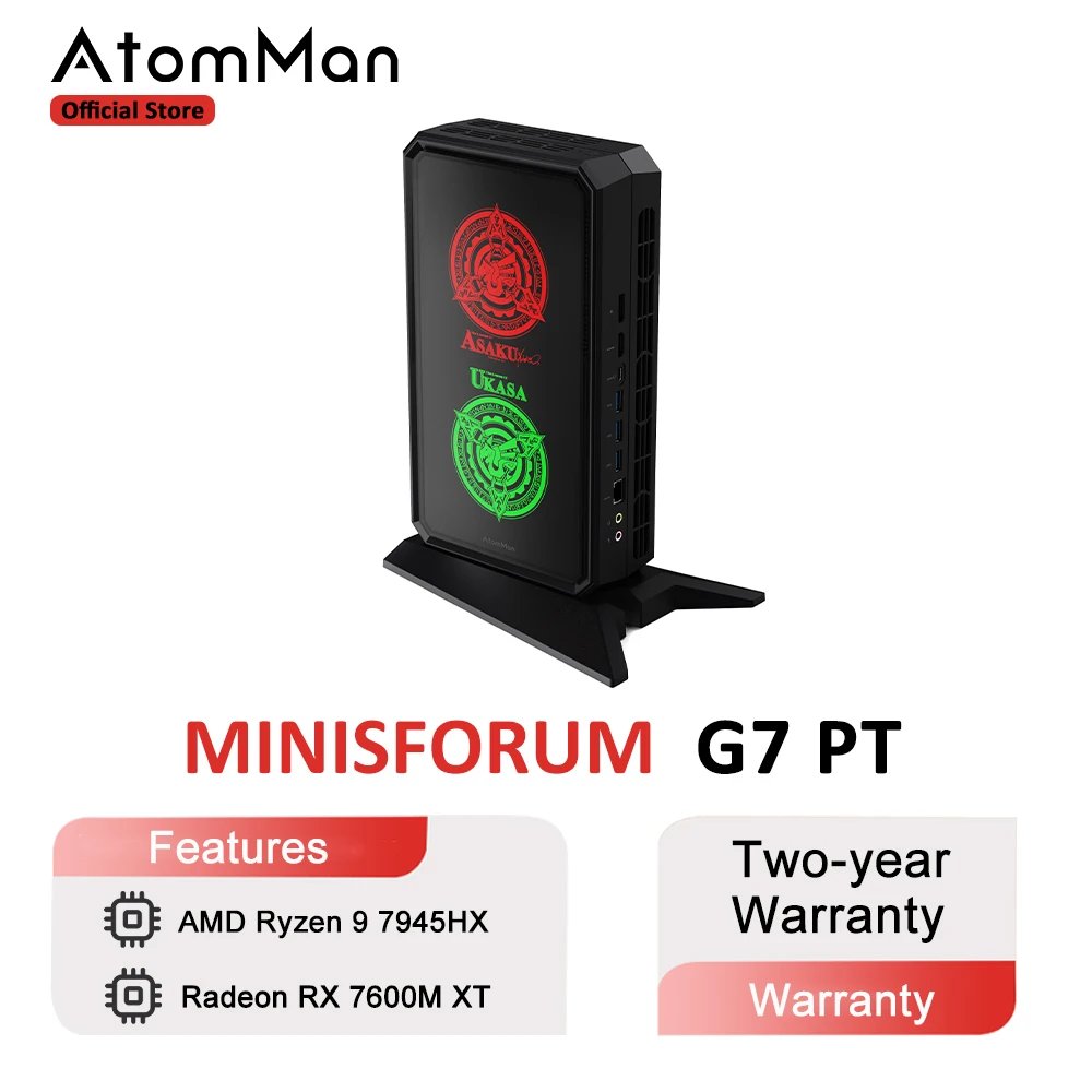 AtomMan G7 Pt Mini PC AMD Ryzen 9 7945HX AMD RX 7600M XT Gaming Mini Computer PCIE 5.0 NVMe SSD WiFi 7 Windows 11 Mini PC Gaming