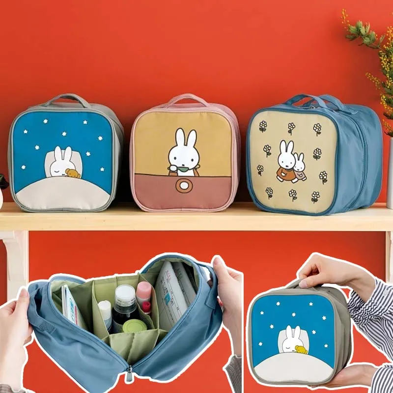 

Сумка для хранения Miffy, двухслойная нейлоновая косметичка, портативная сумка для стирки, дорожная сумка для хранения косметики в стиле аниме, креативные аксессуары, новинка