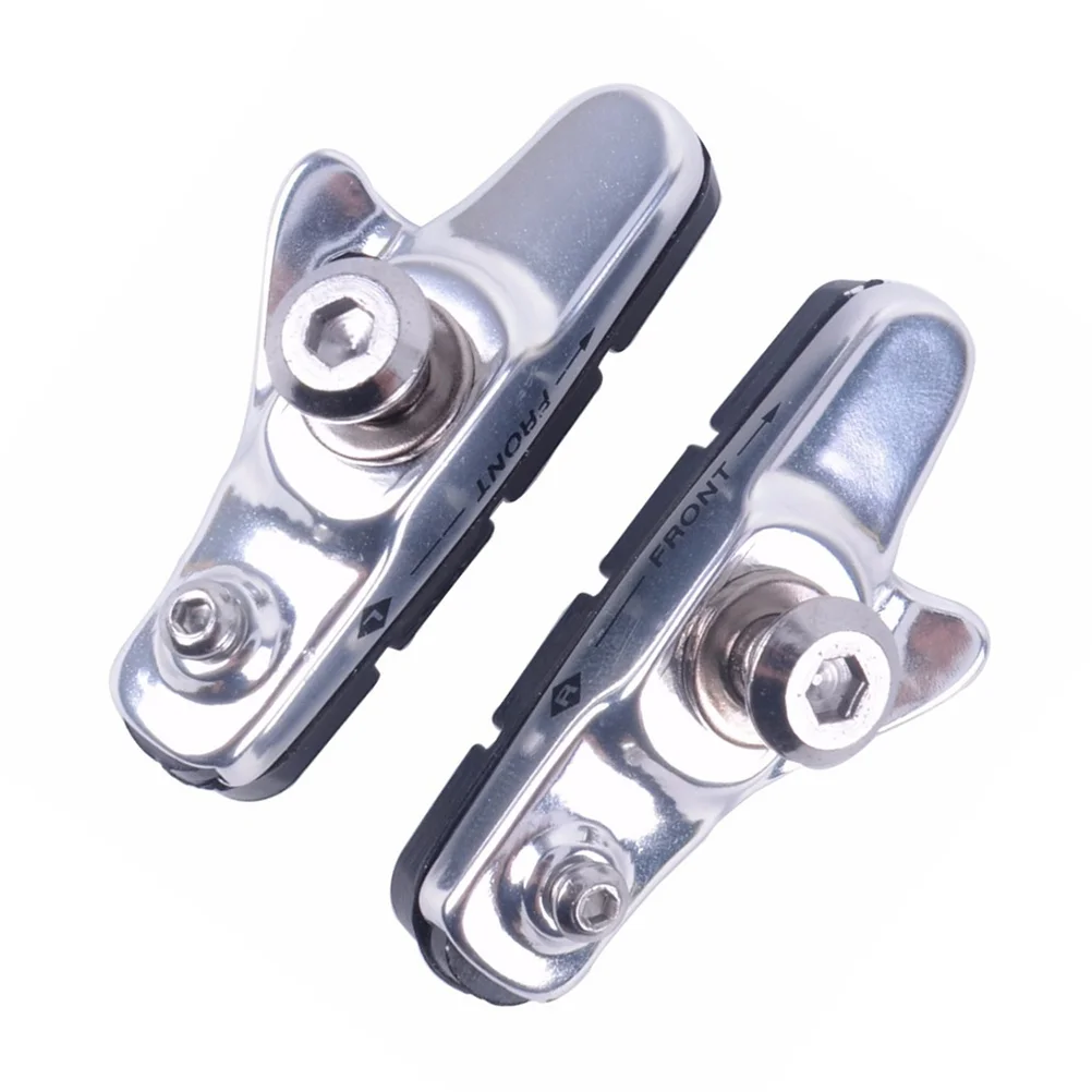 1 Pair Aluminium Alloy Frame Bike Brake Pads Set Road Mountain C-Brake Blocks Shoes No Noise No Skid Brake Pads (Silver)