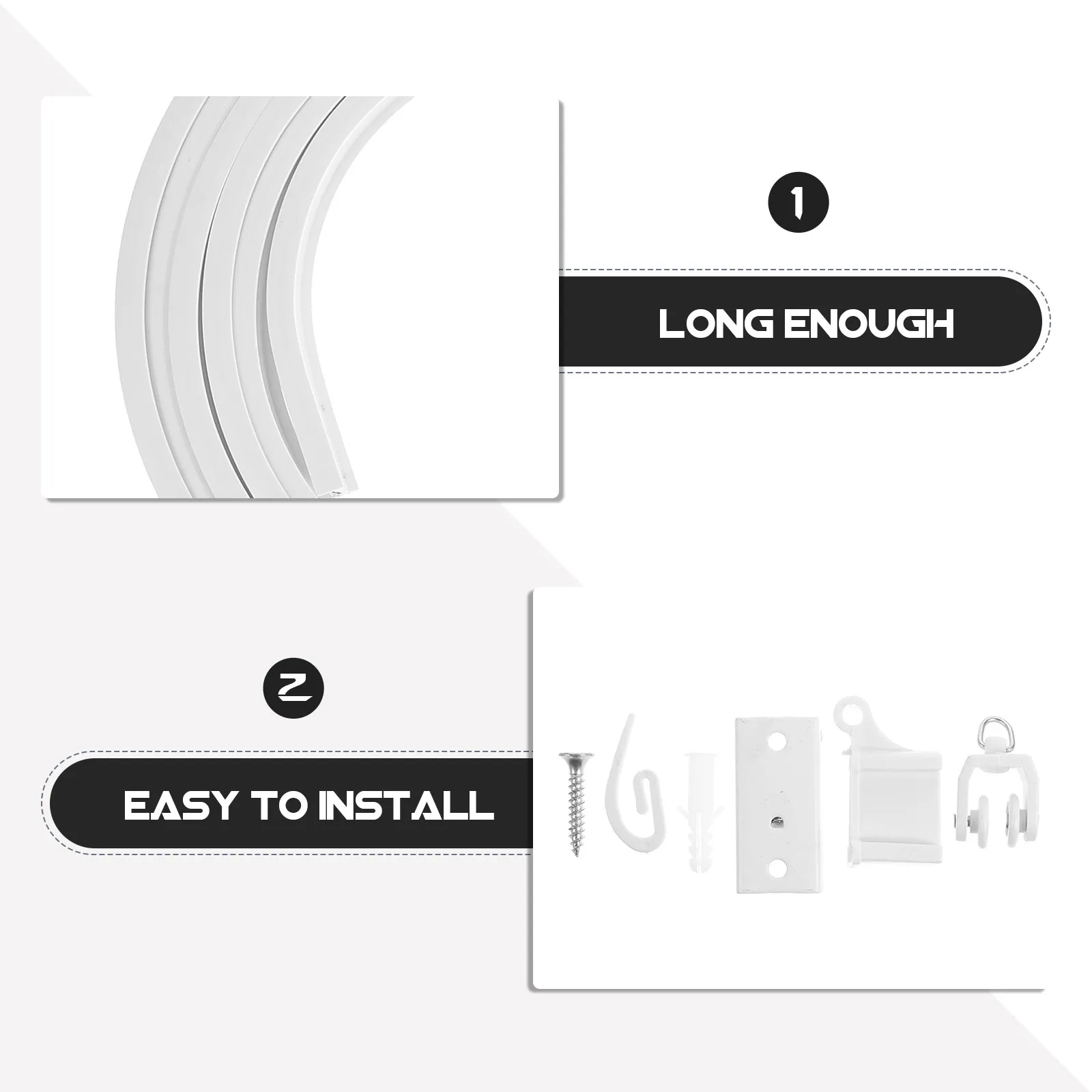 1Set Bendable Plastic Steel Curtain Track Ceiling Mount for Bay Windows Curved Flexible Silent Curtain Rail System Home DIY