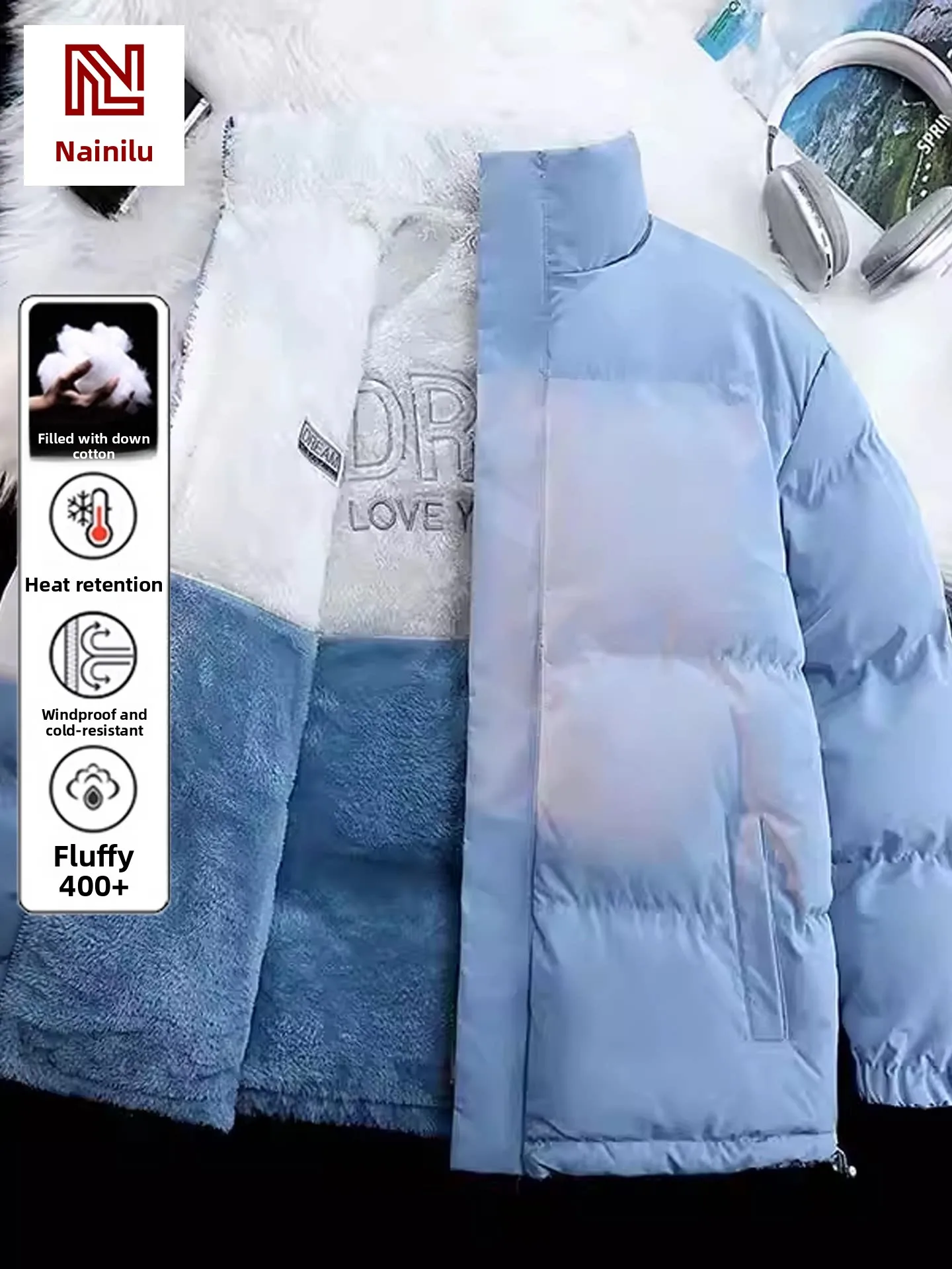 

Thickened Fleece Double-Sided Wear Men's down Cotton Jacket Warm Outerwear Youth Casual Style Polyester Fabric Warmth Guaranteed