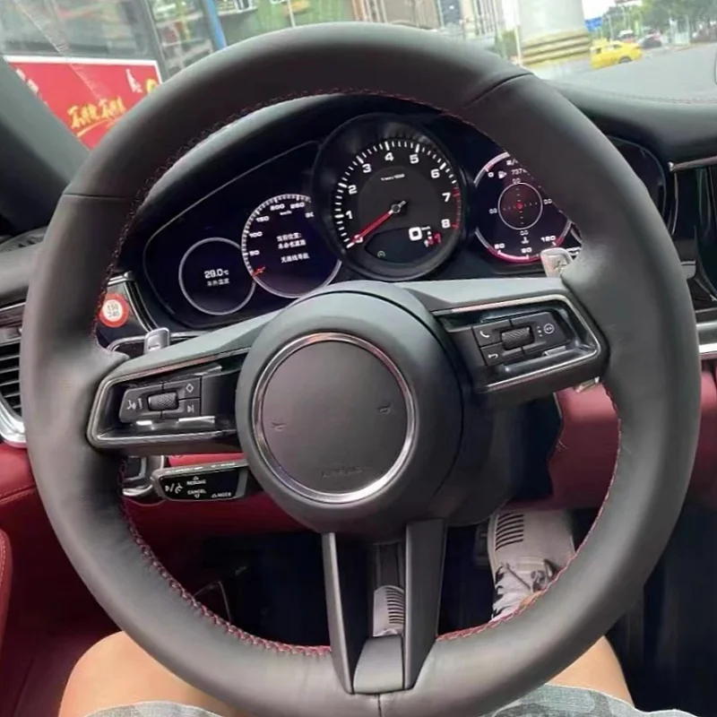 Pokrowiec na kierownicę samochodową ze sztucznej skóry do Porsche Taycan Boxste Panamera Macan Cayenne 718 911, oplot na kierownicę