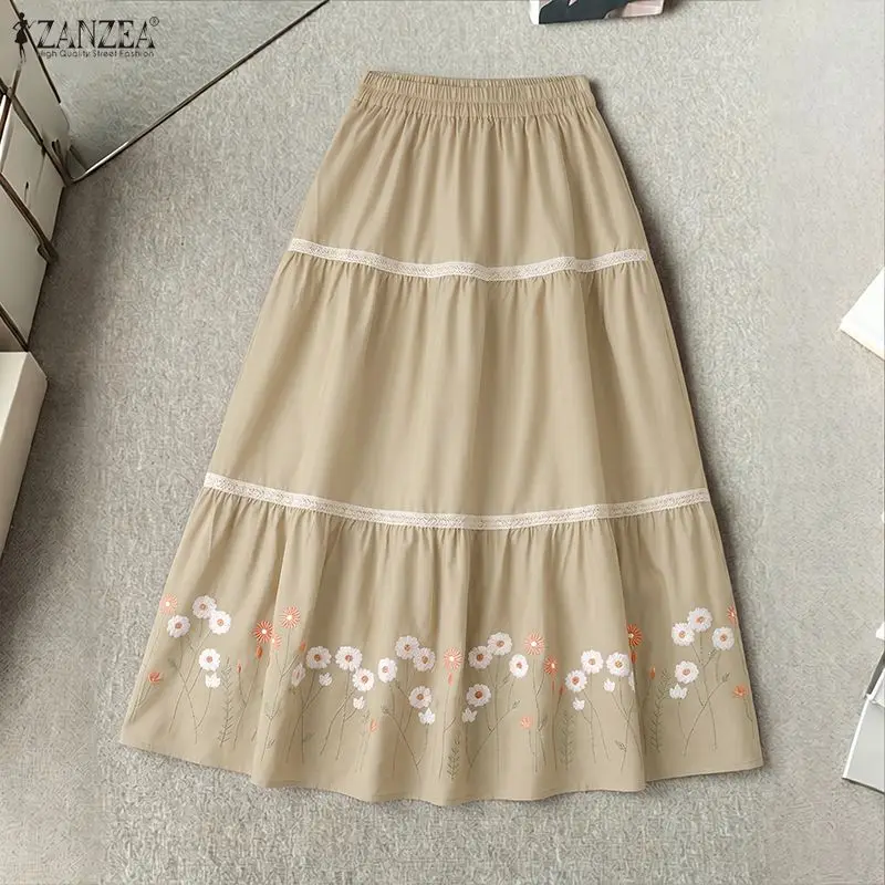 2026 ZANZEA Summer Elastic Waist Printed Skirt Women Bohemain A-line Holiday Beach Faldas Saia Casual Loose Jupe Maxi Long Skirt