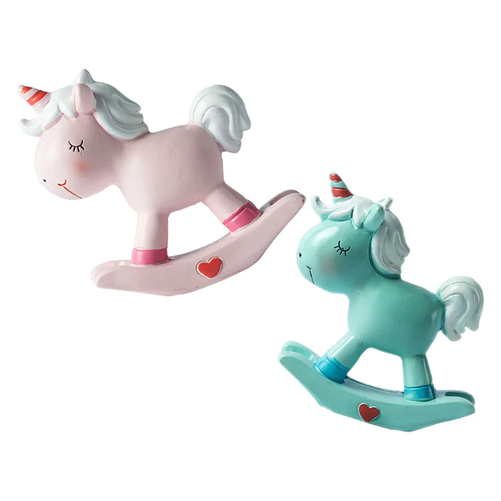 2Pcs Resin Unicorn Ornament Desktop Cake Decoration Miniature Unicorn Decor for Cupcake Topper Bonsai Garden Micro Landscape