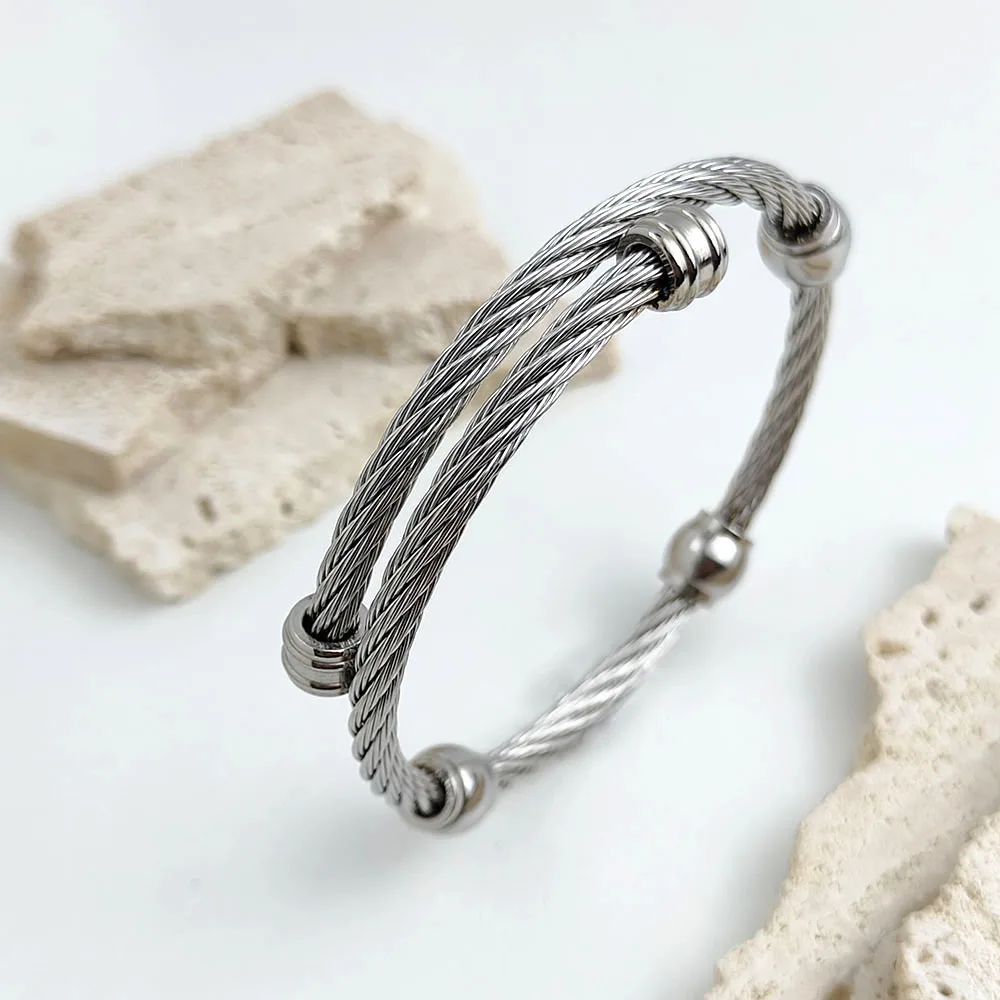 Steel wire twisted ball beads stainless steel gold-plated 18K bracelet, high quality waterproof silver jewelry, gift for couples