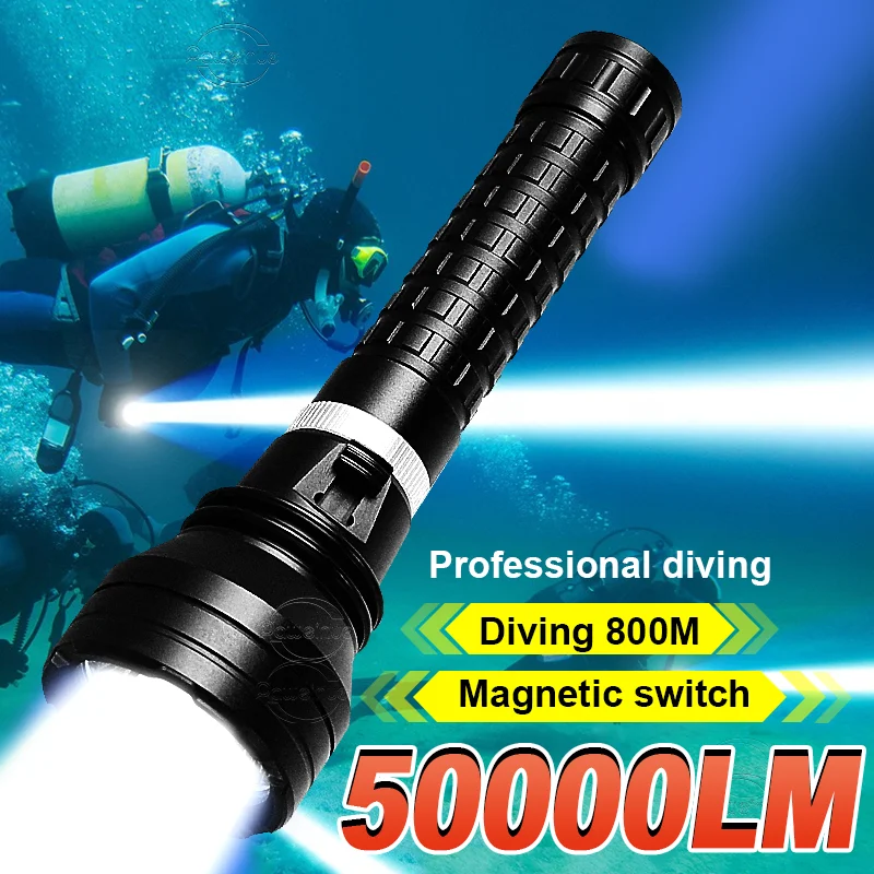 

High Power XHP360 LED Diving Flashlight Super Bright Professional Diving Torch 50000LM Powerful Spotlight Underwater 800m Lights