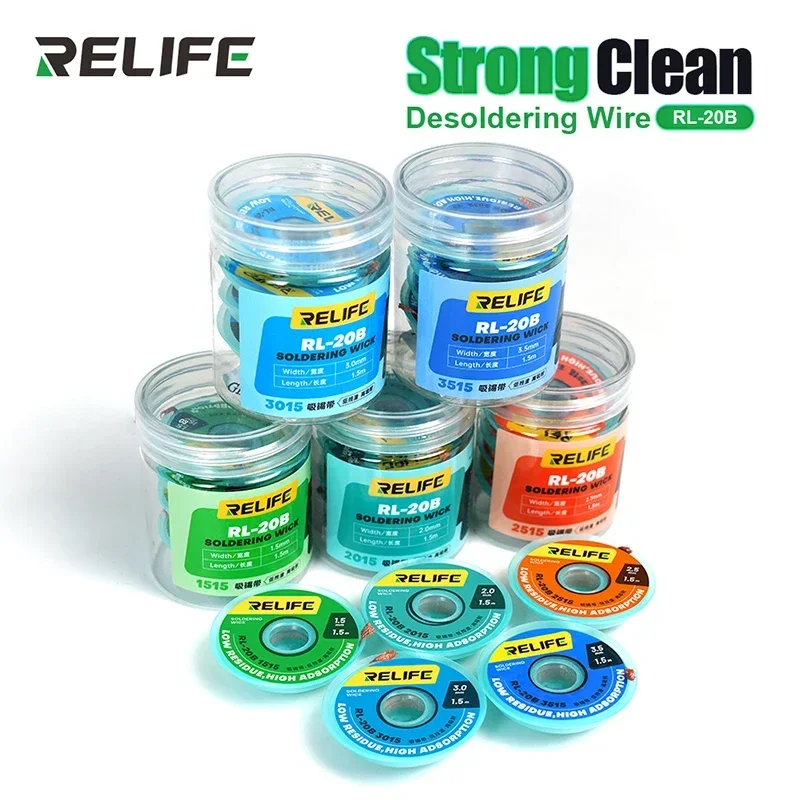 5 ชิ้น RELIFE RL-20B สายเชื่อม Desoldering ตาข่าย Braid เทปทองแดงจุดเชื่อม Solder Remover ซ่อมเครื่องมือสําหรับบัดกรี