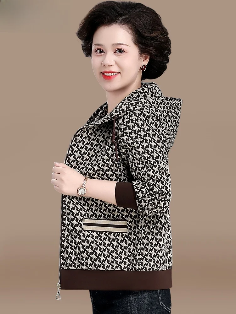 

Fall Faion Plaid Jaet for Older Women Mid-Aged And ly Women's Clothing Korean Sle Zipper Straight Cut Regular Sve