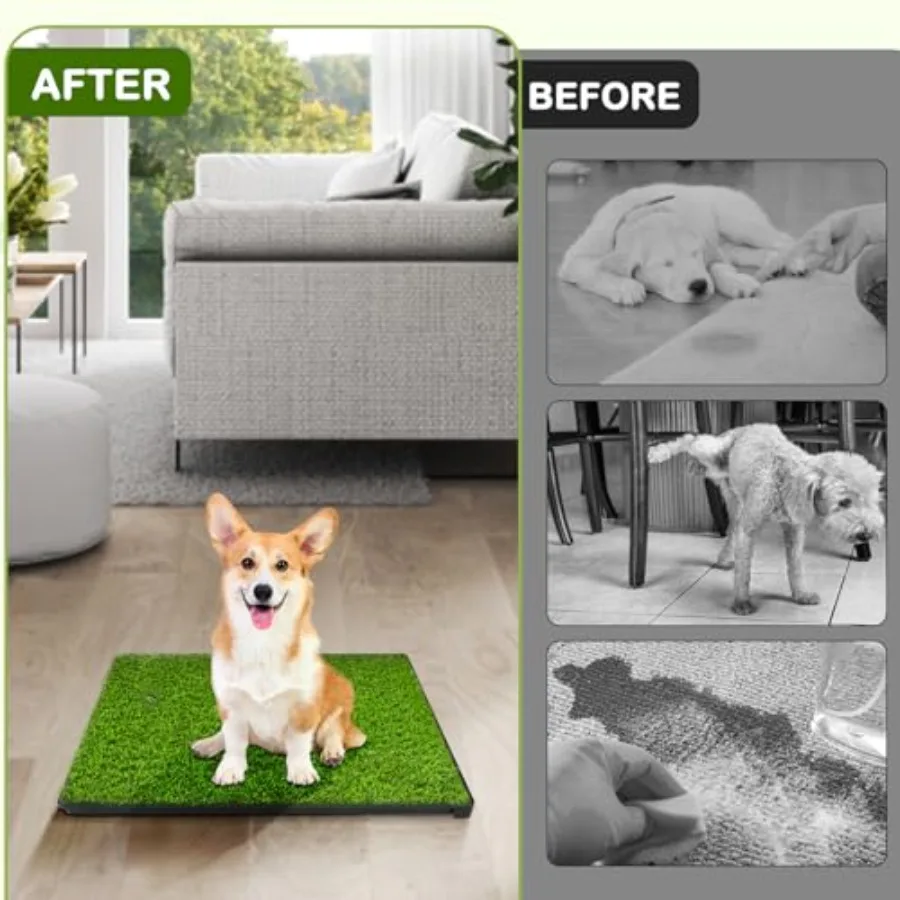 وسادة عشبية محمولة للكلاب مع صينية 23 بوصة × 17 بوصة للاستخدام الداخلي والخارجي، حل تدريب على قعادة العشب الاصطناعي قابل لإعادة الاستخدام للصغار #2