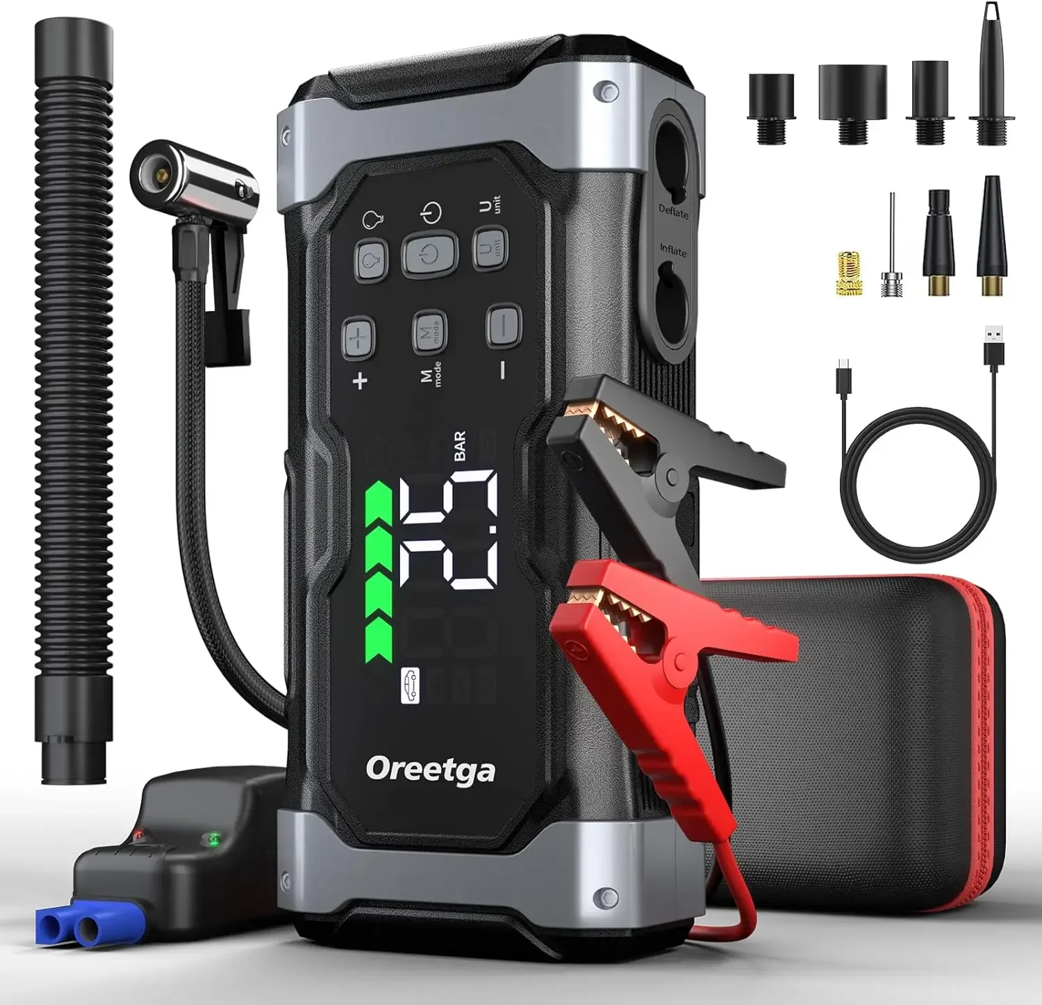 Upgraded 5000A Car Battery Jump Starter with Air Inflator/Deflator Compressor, 7 in 1 Portable Jumper Box Power Pack