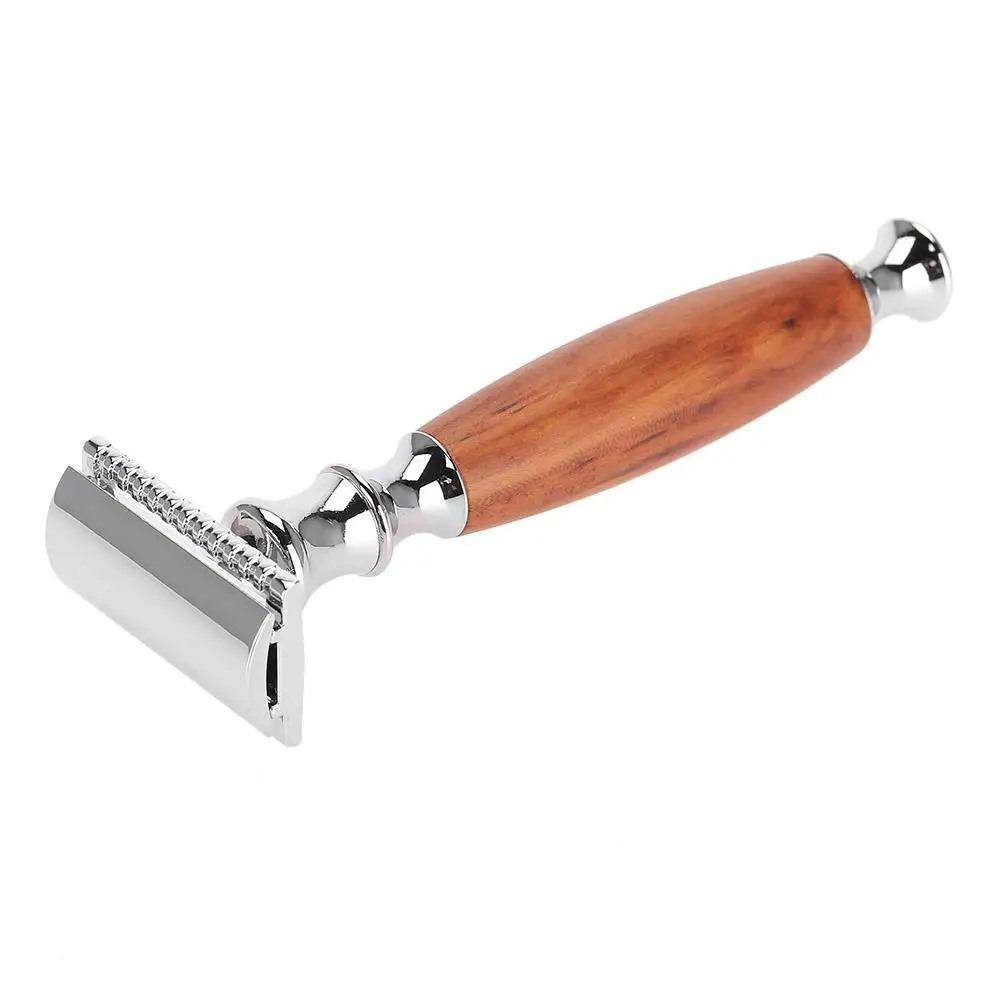 Vintage Dual Blade Shaver for Men & Women - Anti-Skid Wood Handle Manual Hair Removal Tool