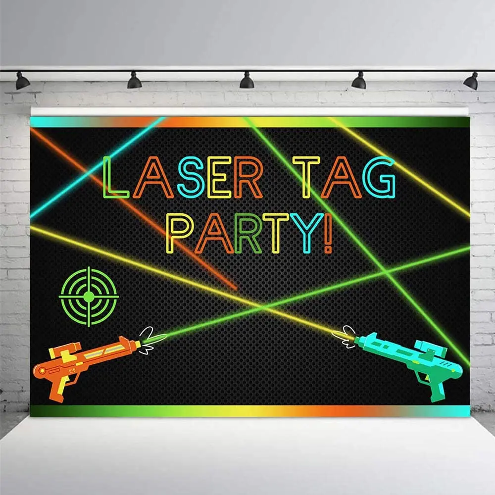 Laser Tag Photography Backdrop Laser Battle Guns Adults Birthday Party Night Game On Indoor Neon Glow Background