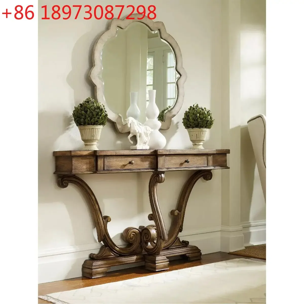 

American rural solid wood porch cabinet entry entrance porch table retro carved partition storage table