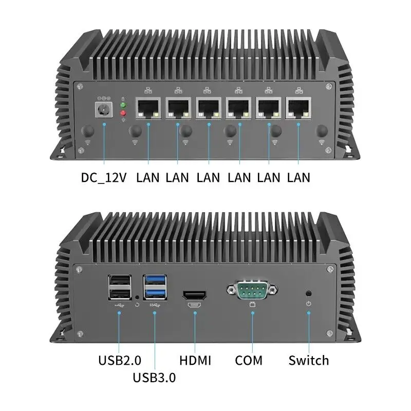 Computer incorporato industriale senza ventola Intel Core i3-8145U 6x I225V Ethernet Mini Soft Routing Ubuntu Win10 Mini PC host LTE 4G