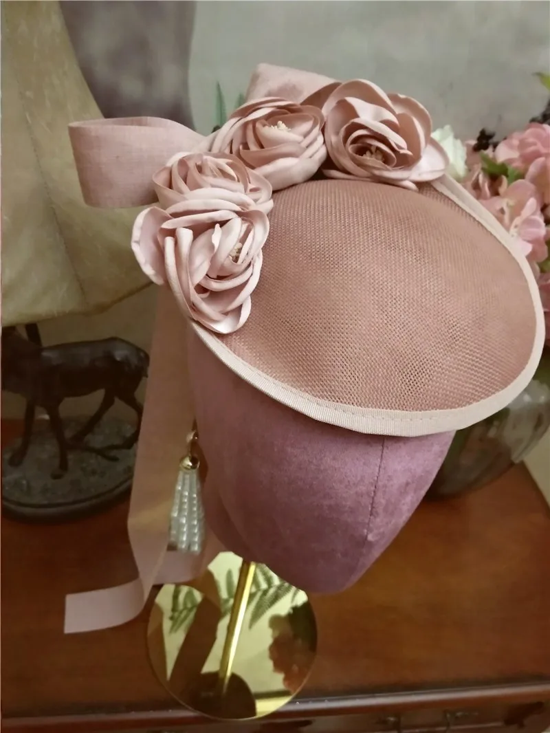 Pink Flower  Medieval Formal Hats Vintage Women Fedoras  Bonnet Girls Cosplay Photo Props Floral l Fascinator Chapeau