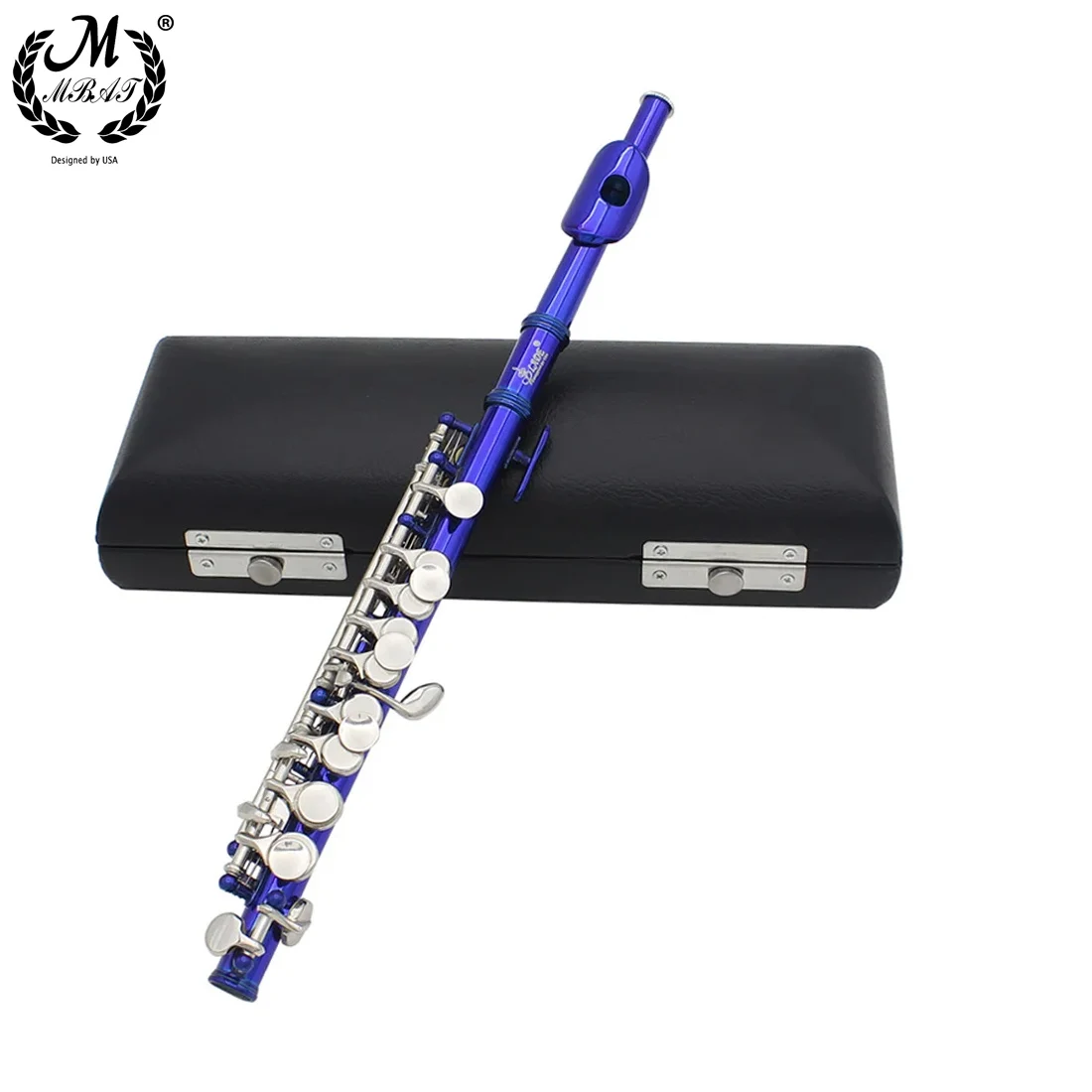 Blue Piccolo C Key Half-size Flute Instrument with Case Cleaning Cloth Parts Cupronickel Piccolo Flute