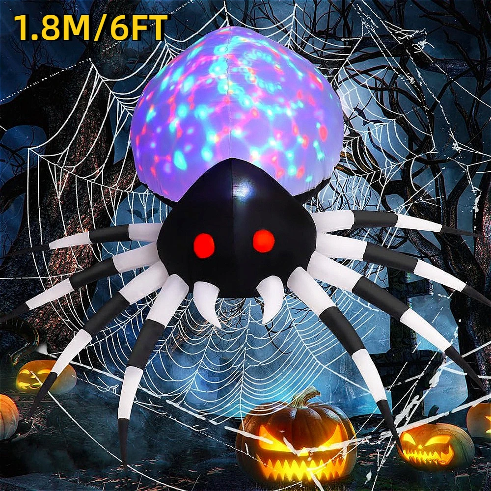 1.8M/6FT Halloween Inflatable Spider Blow Up Glowing Toys Spooky Yard Outdoor Holiday Yard Lawn Decoration for Halloween Party