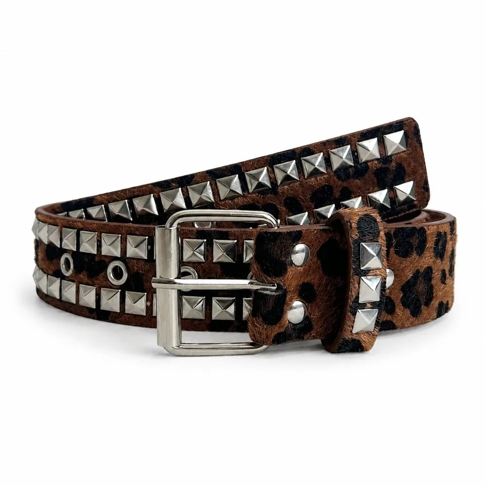 Casual Adjustable Studded Punk Belt Pin Buckle Spike Pyramid Spike Belt Studded Leopard Print Belt For Jeans Pants