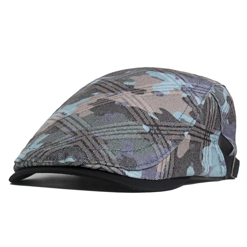 Spring Cotton Camouflage Print Newsboy Caps Flat Peaked Cap Men and Women Painter Beret Hats 167