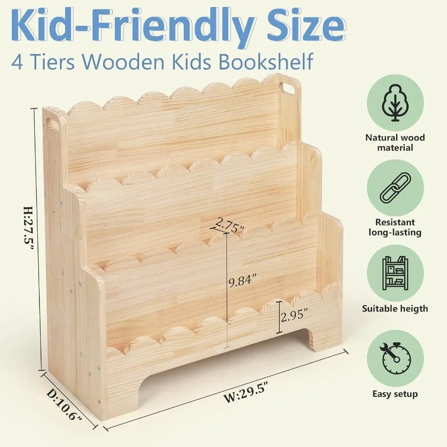 رف كتب خشبي مكون من 3 طبقات لغرفهم الأمامية رف كتب مونتيسوري للأطفال الصغار مثالي لغرف الأطفال والفصول الدراسية والمنزل