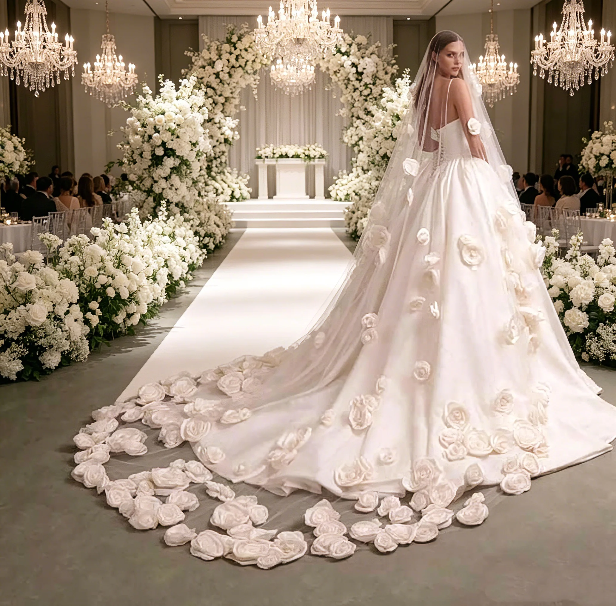Sweety Handmade Wedding Veil White Ivory One Layer Long Cathedral Length with Applique Edge Customized Bridal Veil Customized