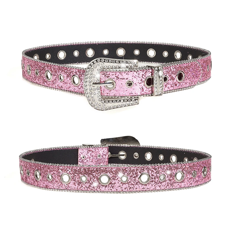 Cintos de strass brilhantes para mulheres e homens, pulseira de couro PU para cowboy ocidental, cinto de moda feminina para jeans, Y2K