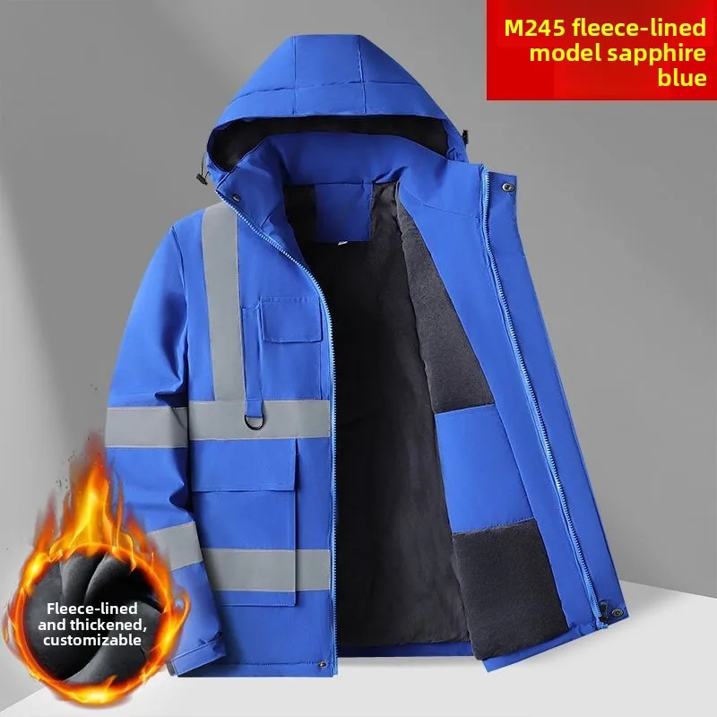 

Мужская светоотражающая рабочая куртка, зимнее пальто с термоподкладкой и несколькими карманами, индивидуальный логотип