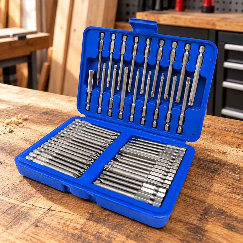 Complete 50-Piece Screwdriver Set with 75mm Safety Tips, Including Torx and Hex Bits, Organized and Ready for Use