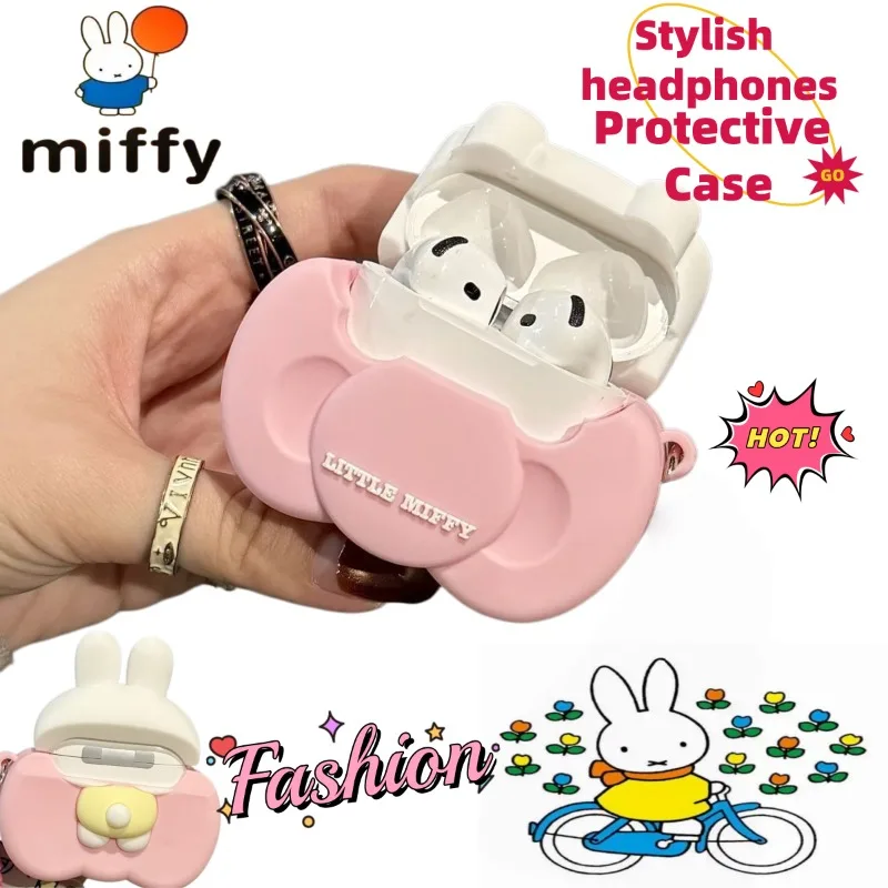 

Miffy Bowknot Earphone Protective Case Cute Fashion Creative Suitable for AirPods 4 Earphone Case Gift for Friends on Holidays