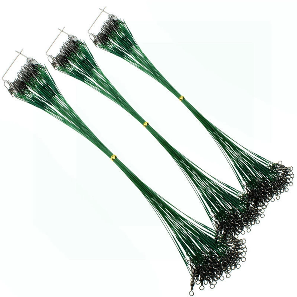 60 pçs 15/20/25cm fio de aço inoxidável líder trela de pesca com giro anti-mordida linha leadcore isca pesca acessórios pike