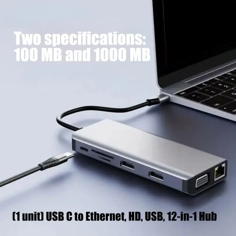

Lightweight 12 In 1 USB C Dock With Video Output HDTV Display USB A Rapid Storage Card Reader Fast Power For Computer