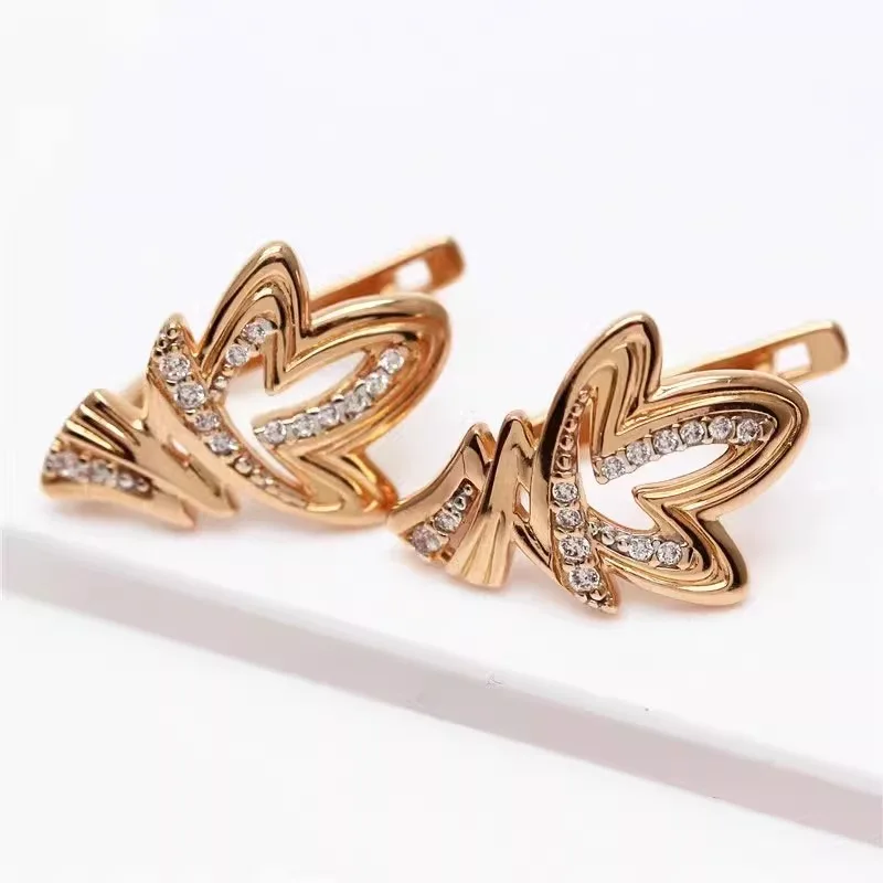 

New in Fashion 585 Purple Gold Earings Plated 14K Rose Gold Inlaid Crystal Earrings for Women Fashion and Sweet Jewelry