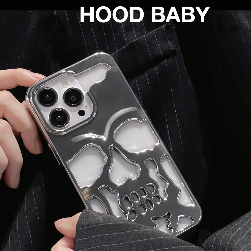 Luxury skeleton Skull Case for iPhone 16 15 14 13 12 Pro Max Phone Cases Shockproof Back cover Camera Protector Hollow TPU Funda