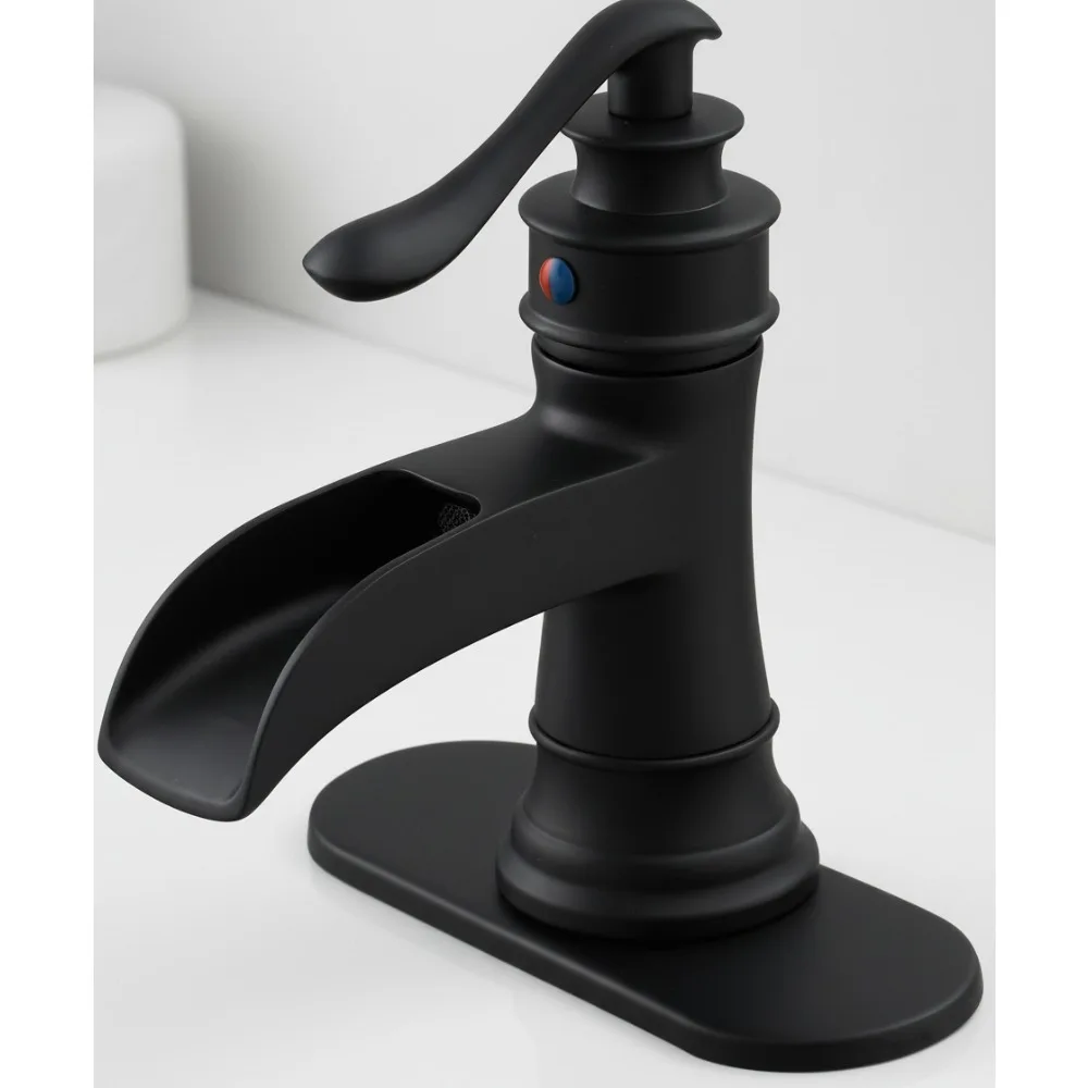 

Matte Black Waterfall Bathroom Faucet Single Hole Farmhouse Vanity Antique Sink Mixer Tap