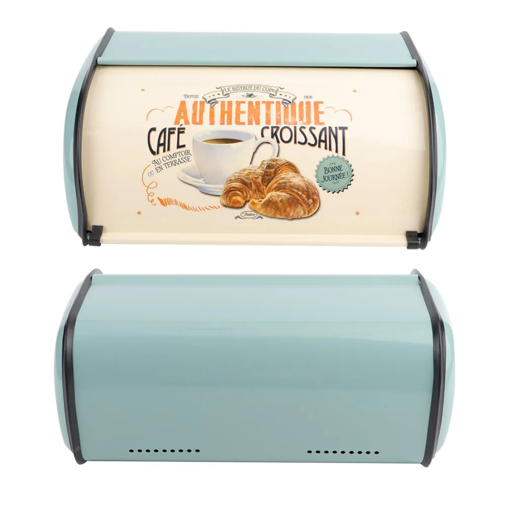 Practical Metal Bread Box Red/Blue 13.6*9.1*5.7 in Kitchen Storage Container Large Roll Top Bread Box Home Storage